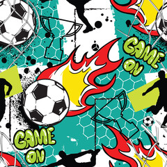 Abstract seamless pattern for boys. Football soccer pattern. Grunge urban pattern with football ball.  Repeated sport pattern.