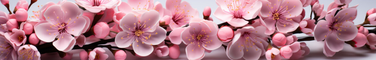 Kirschblüten auf weißem Hintergrund im japanischen Garten - obrazy, fototapety, plakaty