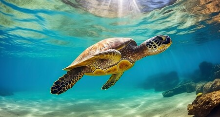 Photo of Sea turtle in the Galapagos island.