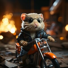 Cute Little Hamster Riding a Motorcycle