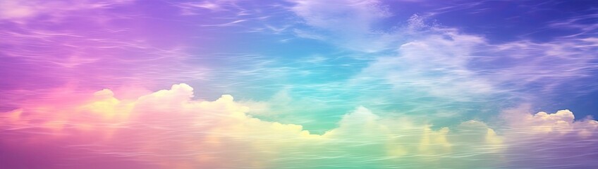 Obraz premium Rainbow sky with fluffy clouds. Multicolored toned sky.