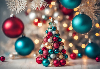 Fototapeta na wymiar Seasonal Festive Ornaments, Beautiful Holiday Decor, Glittering Christmas Decorations
