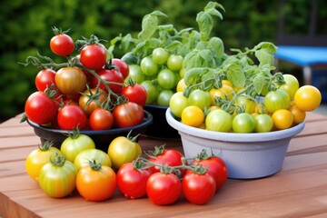 small, medium and large tomatoes of varying color maturity
