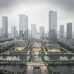 Fototapeta premium arafficial view of a city with a river and a park