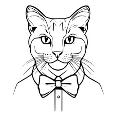 silhouette vector illustration of a cat wearing a bowtie