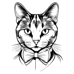 silhouette vector illustration of a cat wearing a bowtie