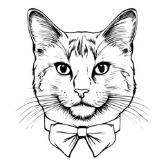 silhouette vector illustration of a cat wearing a bowtie