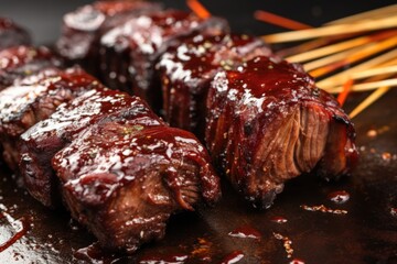 beef ribs with bbq sauce glazed over them
