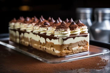 Foto op Plexiglas a tiramisu pastry on a bakery shelf © altitudevisual