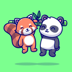 Cute Panda And Red Panda Hanging On Bamboo Cartoon
Vector Icon Illustration. Animal Nature Icon Concept Isolated
Premium Vector. Flat Cartoon Style