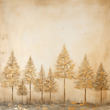 Vintage golden winter trees background, ai design