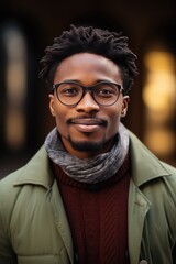 Fototapeta premium African American businessman in lifestyle clothes wearing glasses on the street.