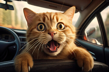 Shocking cat inside a moving car