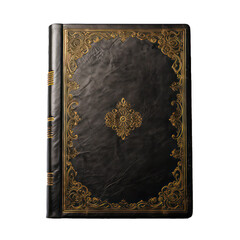 Fototapeta premium Transparent png - Vintage black book clipart with golden ornaments , ai geneative 