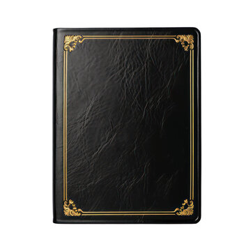 Transparent png - Vintage black book clipart with golden ornaments , ai geneative 