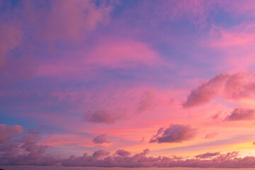 exotic pink red sky in sunset at Karon beach Phuket..Scene of colorful romantic sky sunset with...