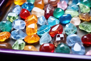 mixed gemstones in a jewel polisher胢s tray