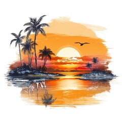 Tropical sunset for t-shirt design.