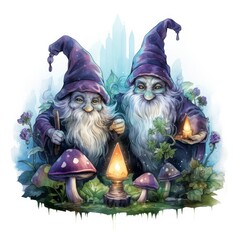 Watercolor Moonlit Glow of Enchanted Mushrooms for T-shirt Design.