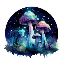 Watercolor Magical Mushrooms for T-shirt Design.