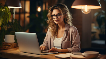 Fototapeta premium Freelancers work using their home computers. Attractive business woman studying online
