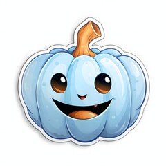 Blue pumpkin sticker with a smile, Halloween image on a white isolated background.