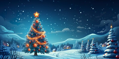 House with Christmas tree in winter for Merry Christmas and Happy New Year.