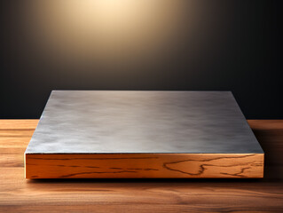 Wooden square pedestal podium, minimal scene for products showcase.