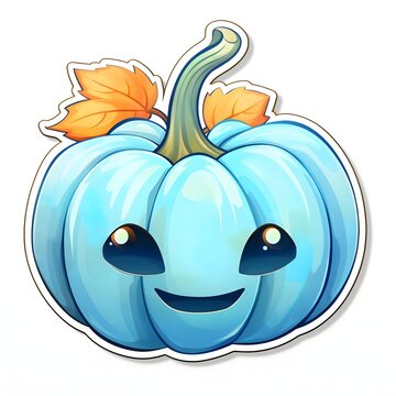 Sticker small blue pumpkin with eyes smile, Halloween image on a white isolated background.