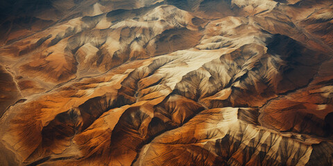 Aerial view, Andes mountain range, vivid earth tones, sparse vegetation, contrasting light and shadow, high altitude perspective