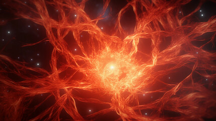 Crab Nebula, intricate threads of pulsar wind, brilliant orange and red hues
