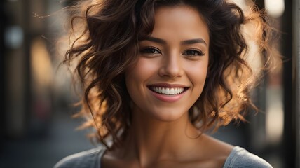 Fototapeta premium Close woman face with clean teeths