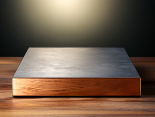 Wooden square pedestal podium, minimal scene for products showcase.