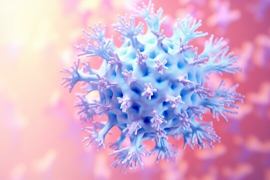 Soft virus particle with pastel blue and pink gradient. Generative AI