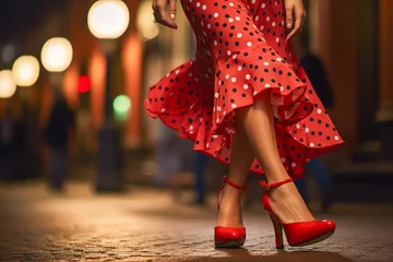 Poster Unrecognizable dancer dressed as flamenco. Passionate popular Spanish dance. Andalusian flamenco dancing legs © Sheila
