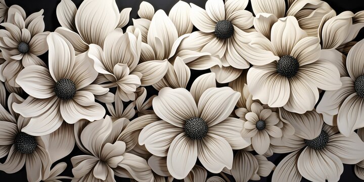 Elegant Black and White Flower Background. Monochrome Floral Illustration © Resdika