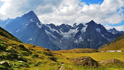 Alpine panorama, Italian Alps,  mountain panorama, Tour du Mont Blanc - obrazy, fototapety, plakaty