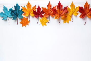 Naklejka na ściany i meble wreath of maple leaves on white wooden wall. Generative AI