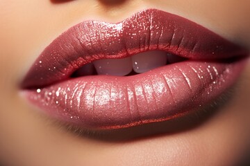 Obraz premium Metallic Lipstick Makeup in Beige Shade