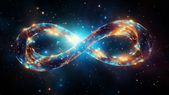 Infinity symbol made of stars and galaxy, representing the eternity of the universe, esoteric illustration