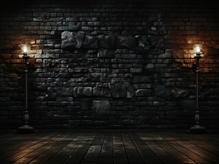 Black Brick Wall Texture Background. Room with Dark Brick Wall