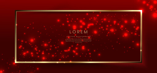 Obraz premium Abstract gold frame with dot lighting effect on red background with copy space for text. Luxury frame design style.