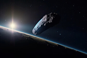 In space hazardous asteroid crosses paths with habitable planet.