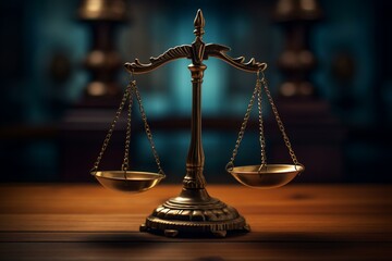 Concept of fairness and legal system represented by scales symbolizing judiciary and justice. Generative AI