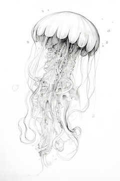 sketch of a jellyfish in a line art hand drawn style