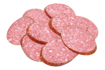 Sliced salami sausages in PNG isolated on transparent background