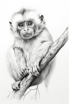 sketch of a monkey ape in a line art hand drawn style