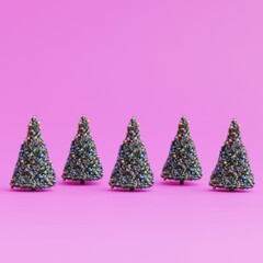 Decorated Christmas tree in pink background