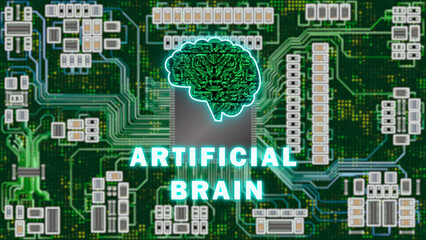 ai brain icon on circuit board. concept for artificial intelligence deep learning, analysis and research. advanced technology of ai background.