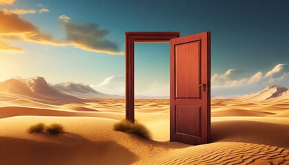 open door to the sky, Arid Pathways: 3D Desert Door to the Unknown